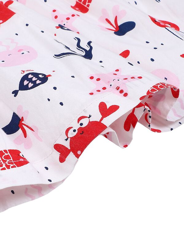 Girls White & Red Short Sleeve Printed Dress image number 3